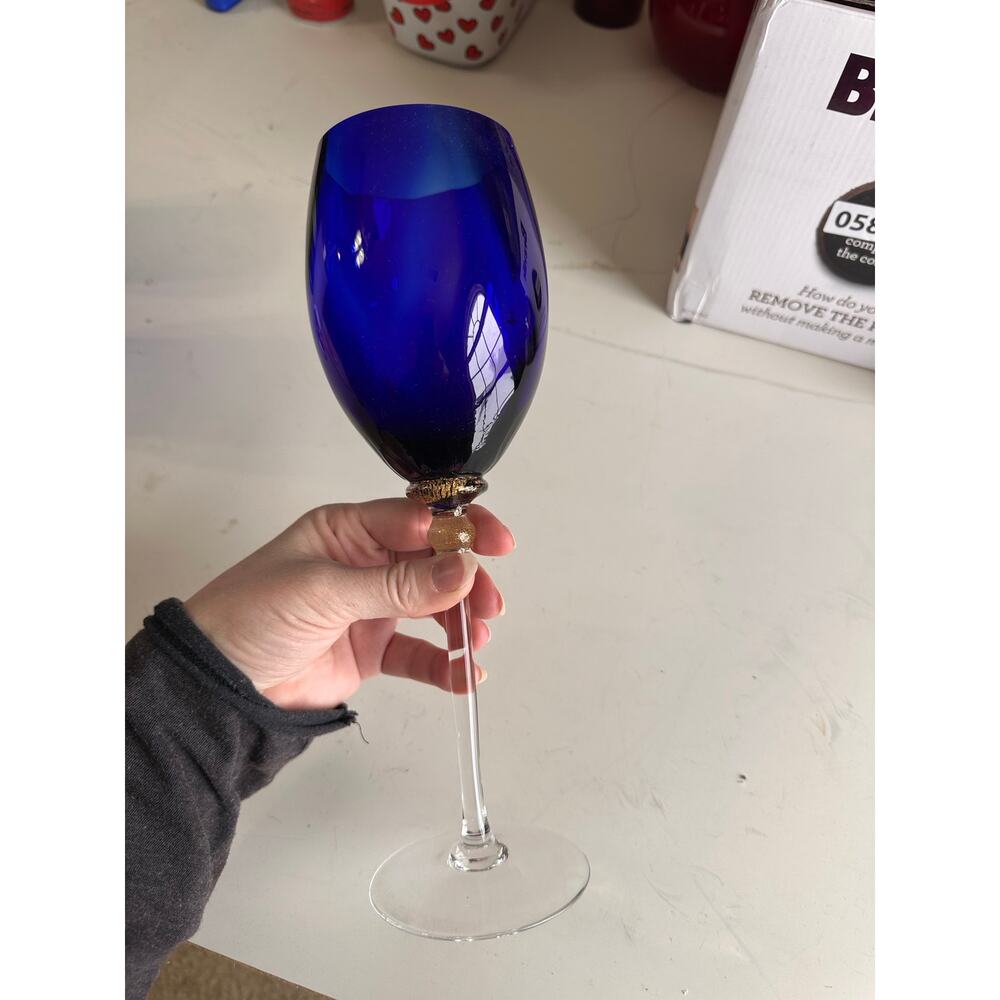 Blue Stemmed Wine Glass